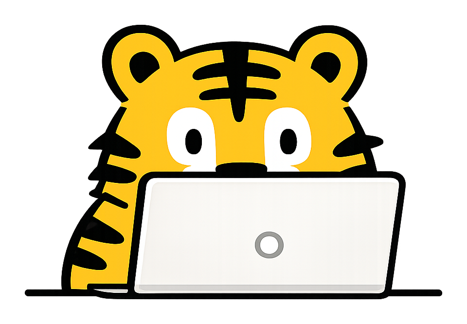 Tiger peeking over a laptop