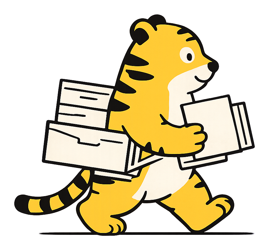 Tiger carrying office papers